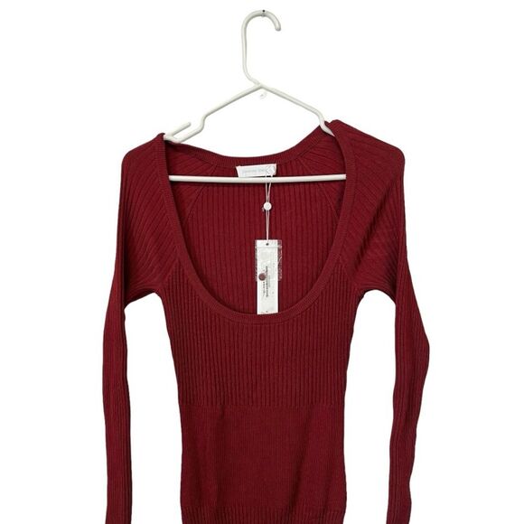 NWT Jonathan Simkhai | Lisa Ribbed Long Sleeve Midi Dress in Garnet Burgundy S - Picture 6 of 8